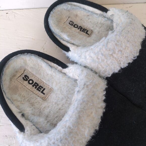 Sorel Nakiska Slide II Slippers Women's Sz 7 Black Faux Suede Slip On - Picture 2 of 7